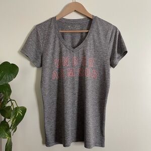 Under Armour Gray & Orange V-Neck Short Sleeve T-Shirt Size M